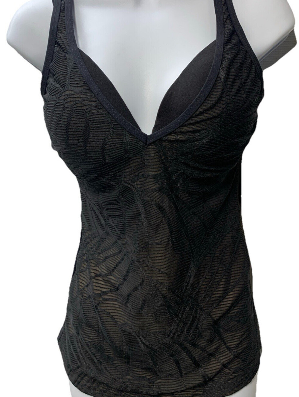 Gottex Women's Black Sheer Pleasure Tankini Swim Top Swimsuit Pull-On Size 34D